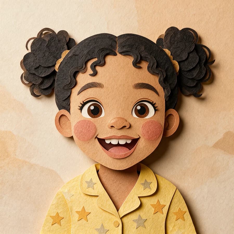 Maya drawn as a paper cut-out character